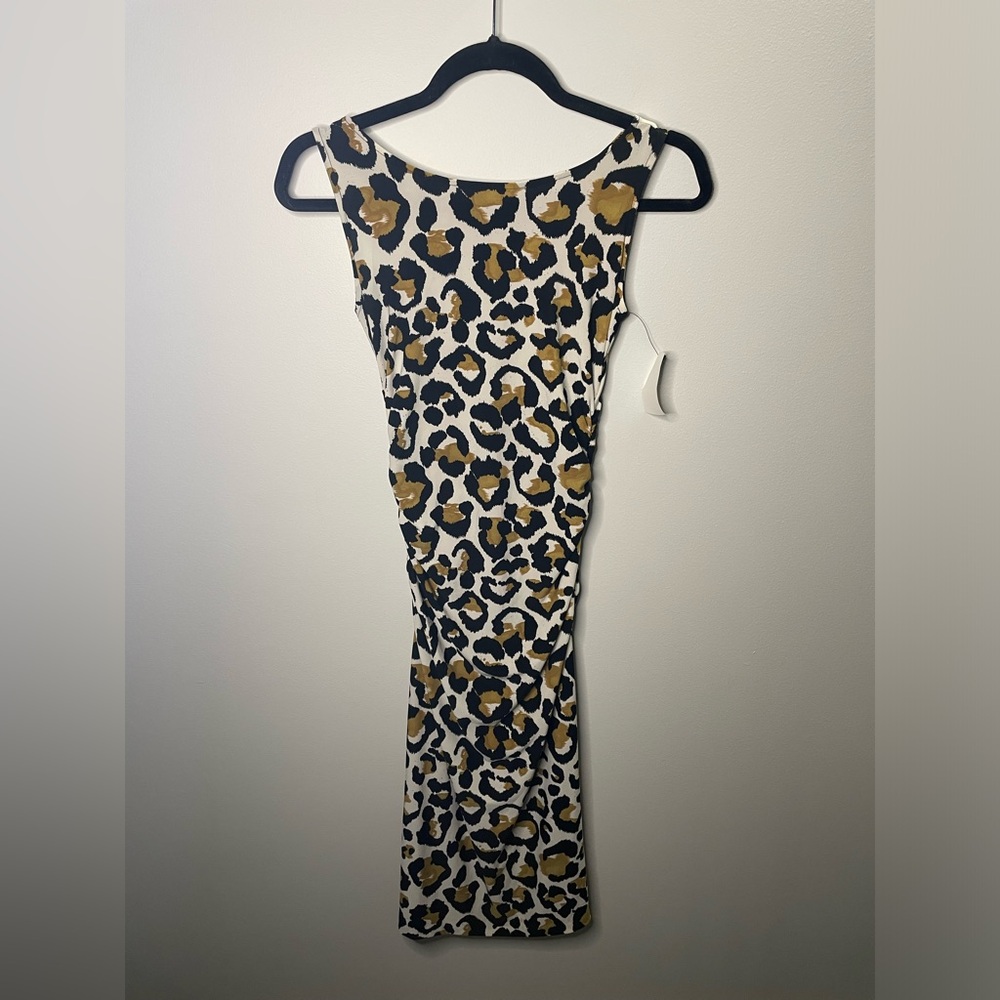 NWT Norma Kamali Leopard Print Ruched Sleeveless Dress